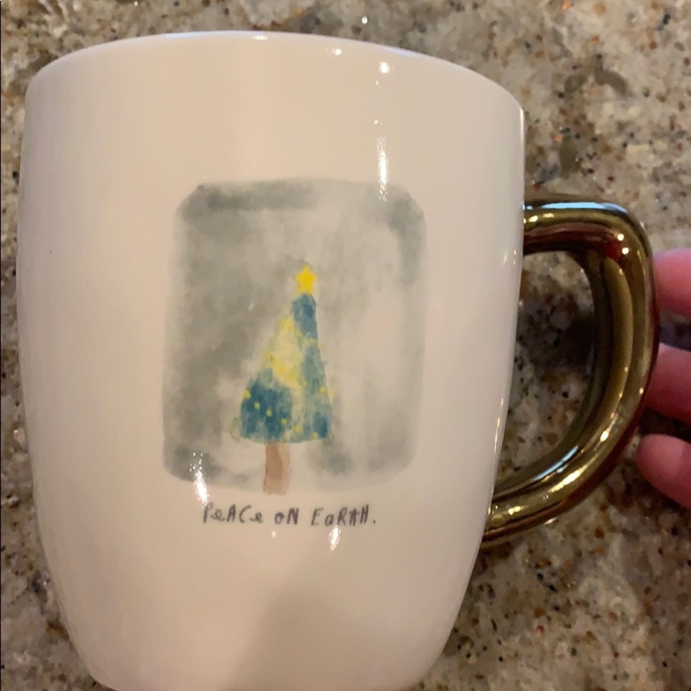 Rae Dunn Peace on Earth Mug with gold handle
